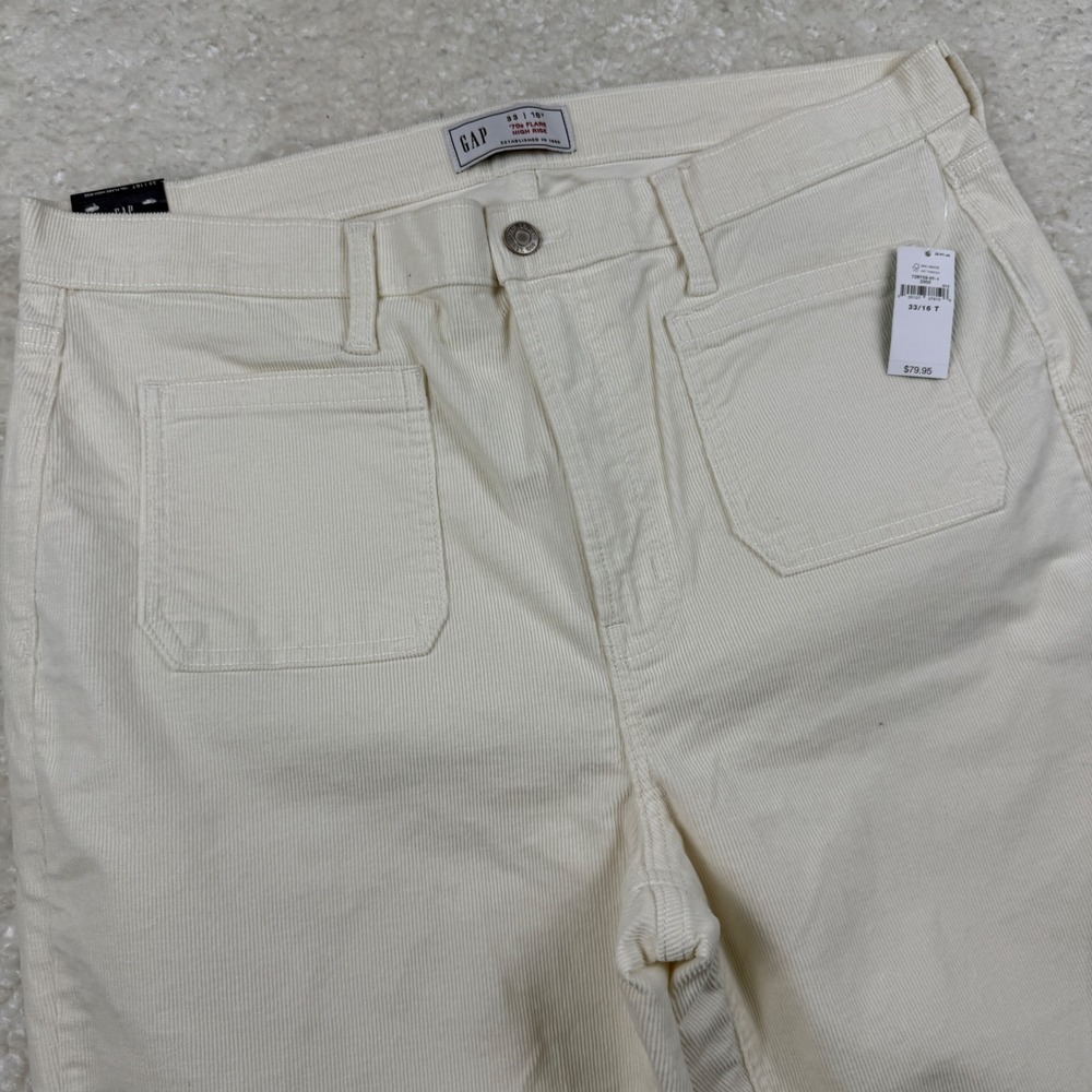 Gap 70s Flare Corduroy Pants Women 33/16T Cream High Rise Stretch New
